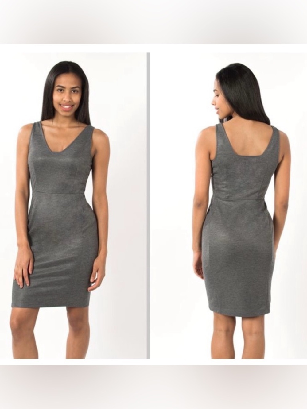 Betabrand Sudden Chemistry Shimmering Gray Sleeveless Midi Dress Size L